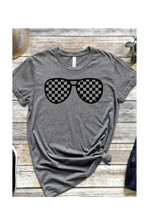 Checked Sunglasses Short Sleeve Jersey Tee - T-Shirts - Positively Sassy - Checked Sunglasses Short Sleeve Jersey Tee