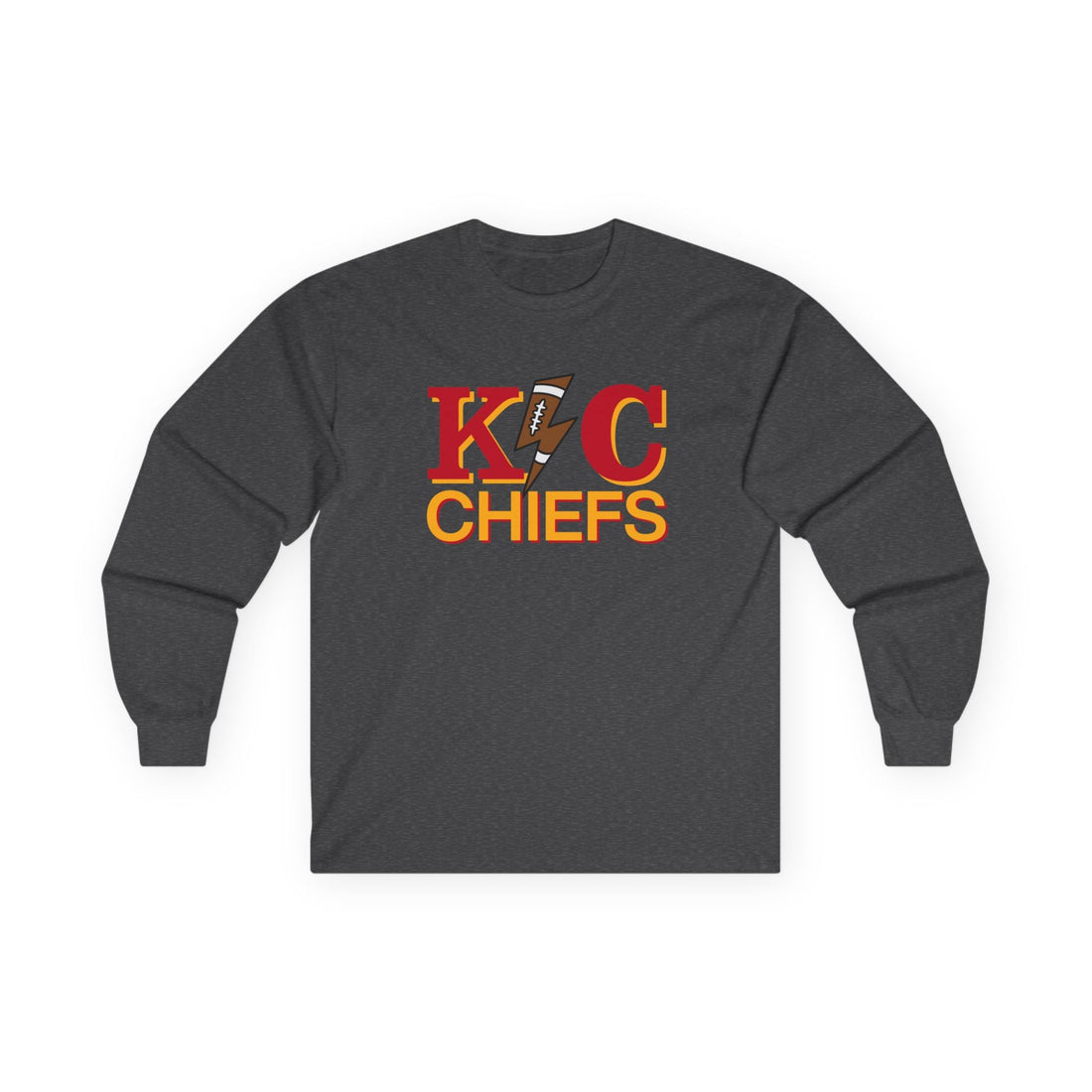 Chiefs Lightening Ultra Cotton Long Sleeve Tee - Long - sleeve - Positively Sassy - Chiefs Lightening Ultra Cotton Long Sleeve Tee