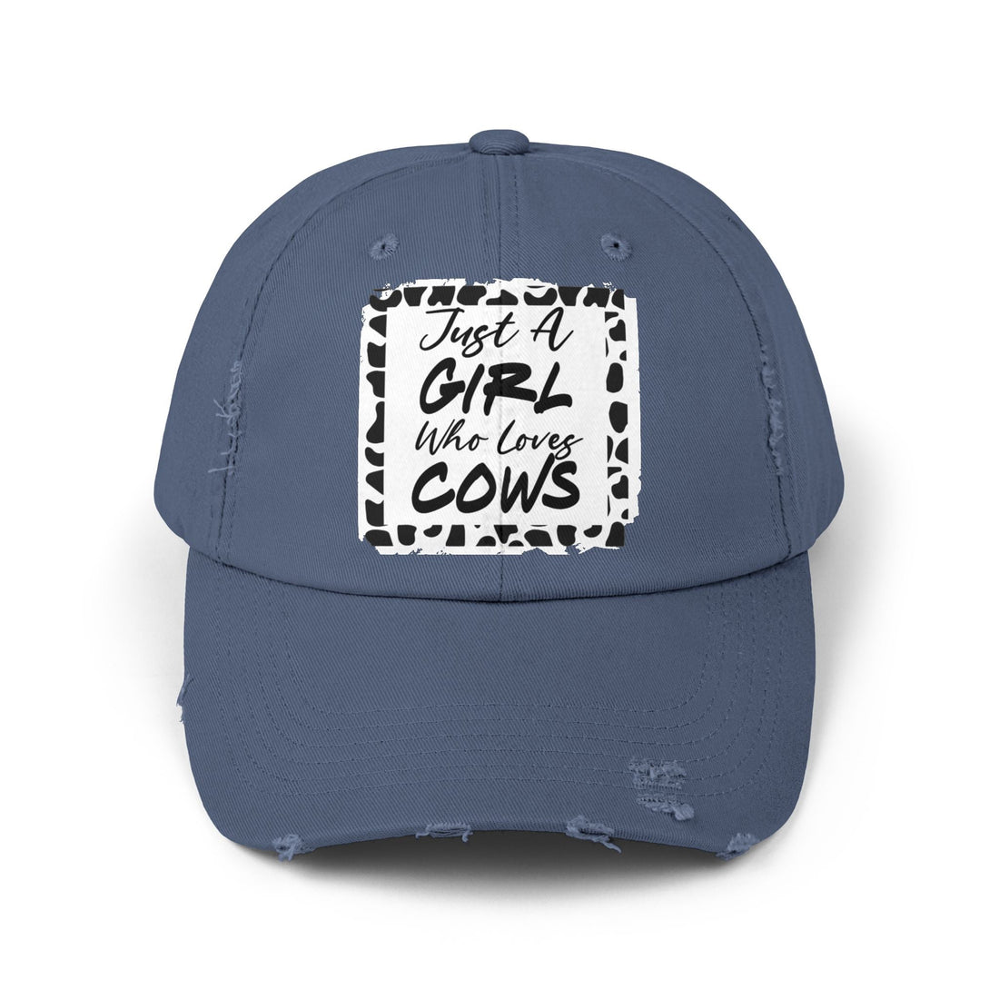 Just a Girl Who Loves Cows Distressed Cap (DTF Print) - Unisex Farm Style Hat - Hats - Positively Sassy - Just a Girl Who Loves Cows Distressed Cap (DTF Print) - Unisex Farm Style Hat