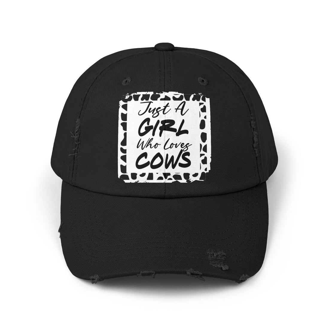 Just a Girl Who Loves Cows Distressed Cap (DTF Print) - Unisex Farm Style Hat - Hats - Positively Sassy - Just a Girl Who Loves Cows Distressed Cap (DTF Print) - Unisex Farm Style Hat