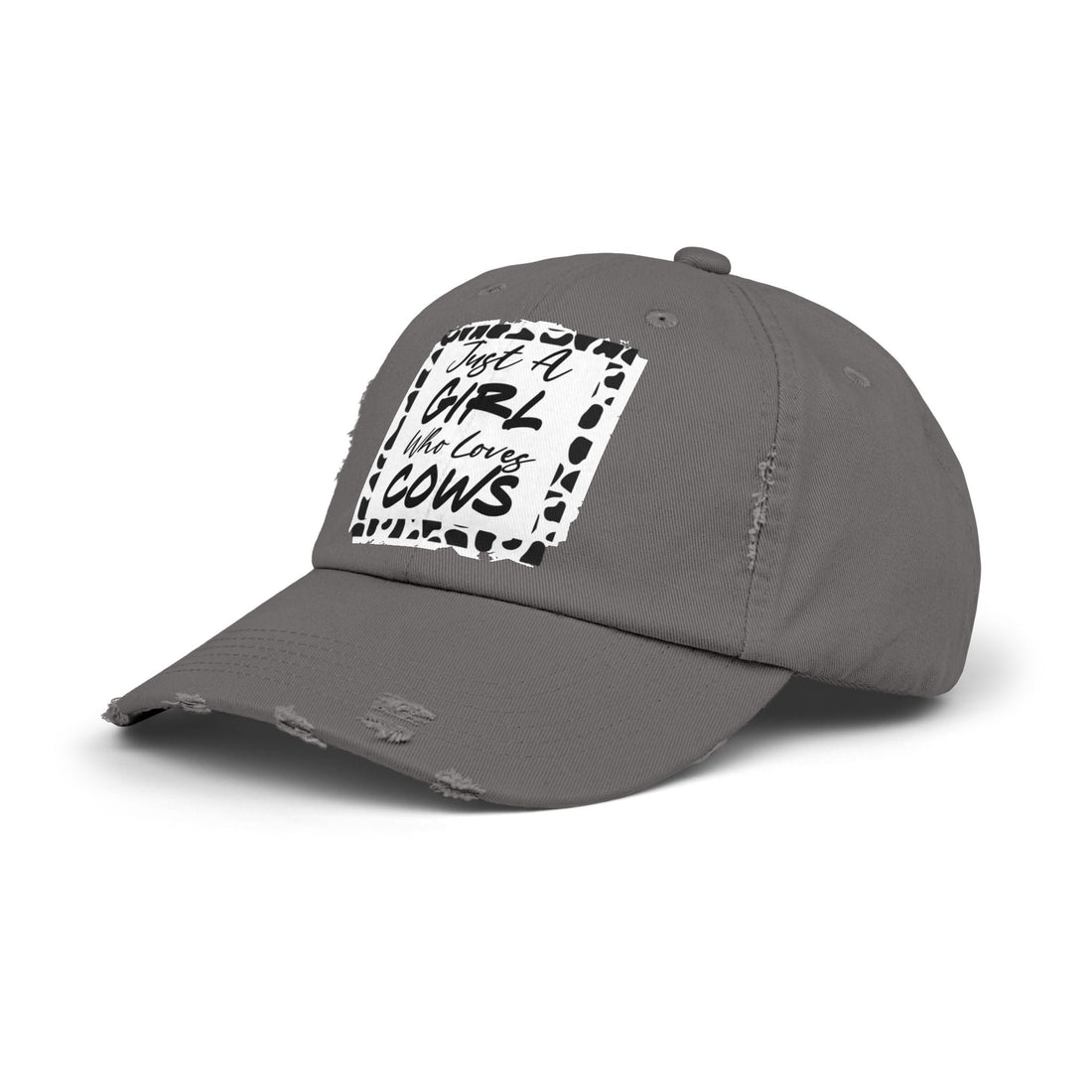 Just a Girl Who Loves Cows Distressed Cap (DTF Print) - Unisex Farm Style Hat - Hats - Positively Sassy - Just a Girl Who Loves Cows Distressed Cap (DTF Print) - Unisex Farm Style Hat