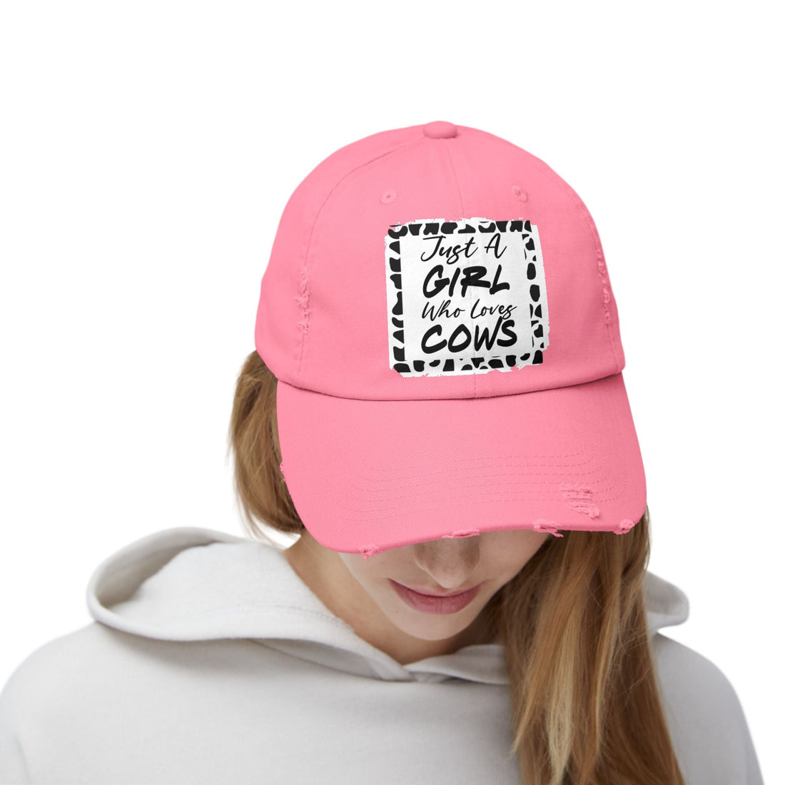 Just a Girl Who Loves Cows Distressed Cap (DTF Print) - Unisex Farm Style Hat - Hats - Positively Sassy - Just a Girl Who Loves Cows Distressed Cap (DTF Print) - Unisex Farm Style Hat