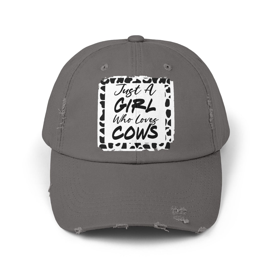 Just a Girl Who Loves Cows Distressed Cap (DTF Print) - Unisex Farm Style Hat - Hats - Positively Sassy - Just a Girl Who Loves Cows Distressed Cap (DTF Print) - Unisex Farm Style Hat