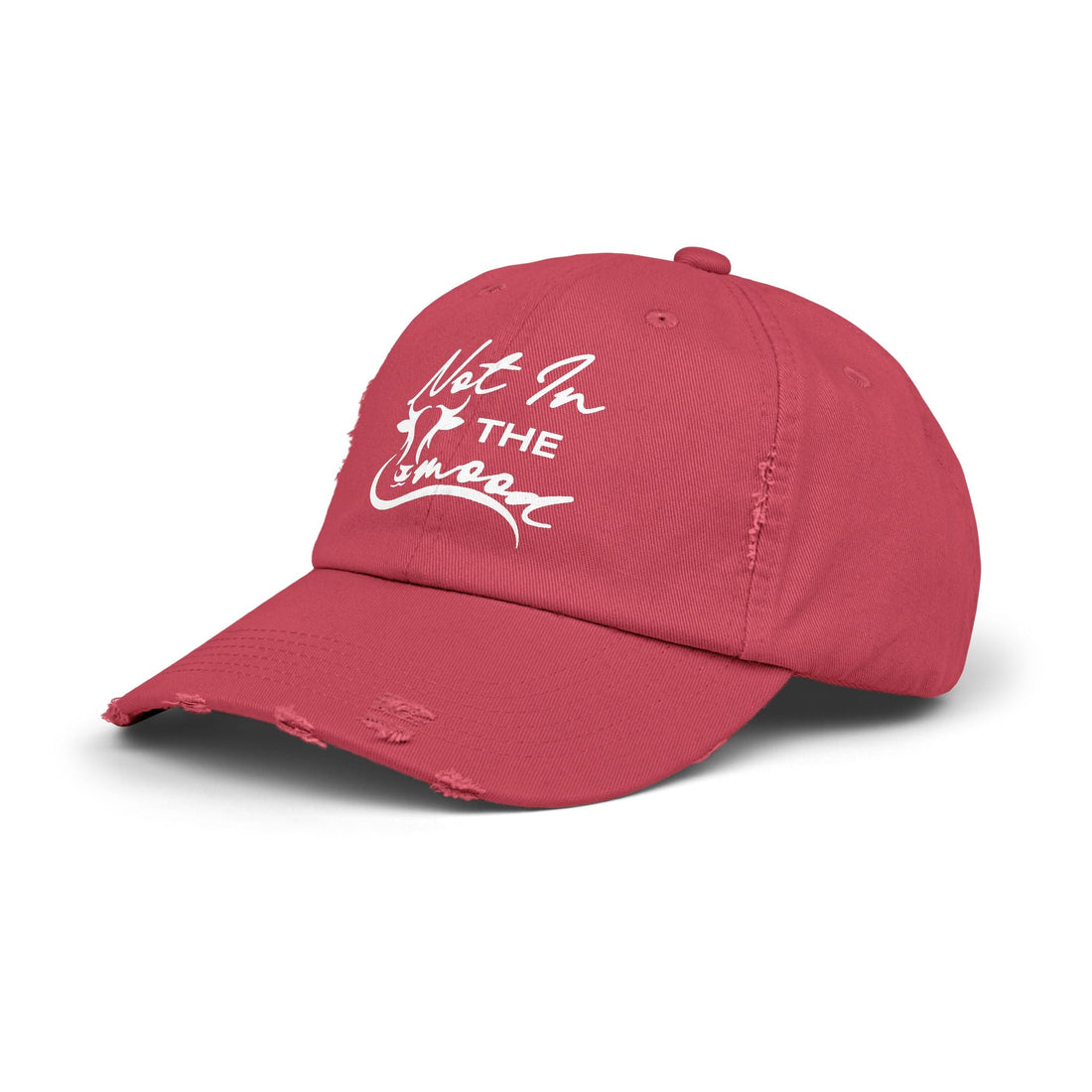 Not In The Mood Unisex Distressed Cap (DTF Print) - Casual Streetwear Hat for Everyday Style - Hats - Positively Sassy - Not In The Mood Unisex Distressed Cap (DTF Print) - Casual Streetwear Hat for Everyday Style