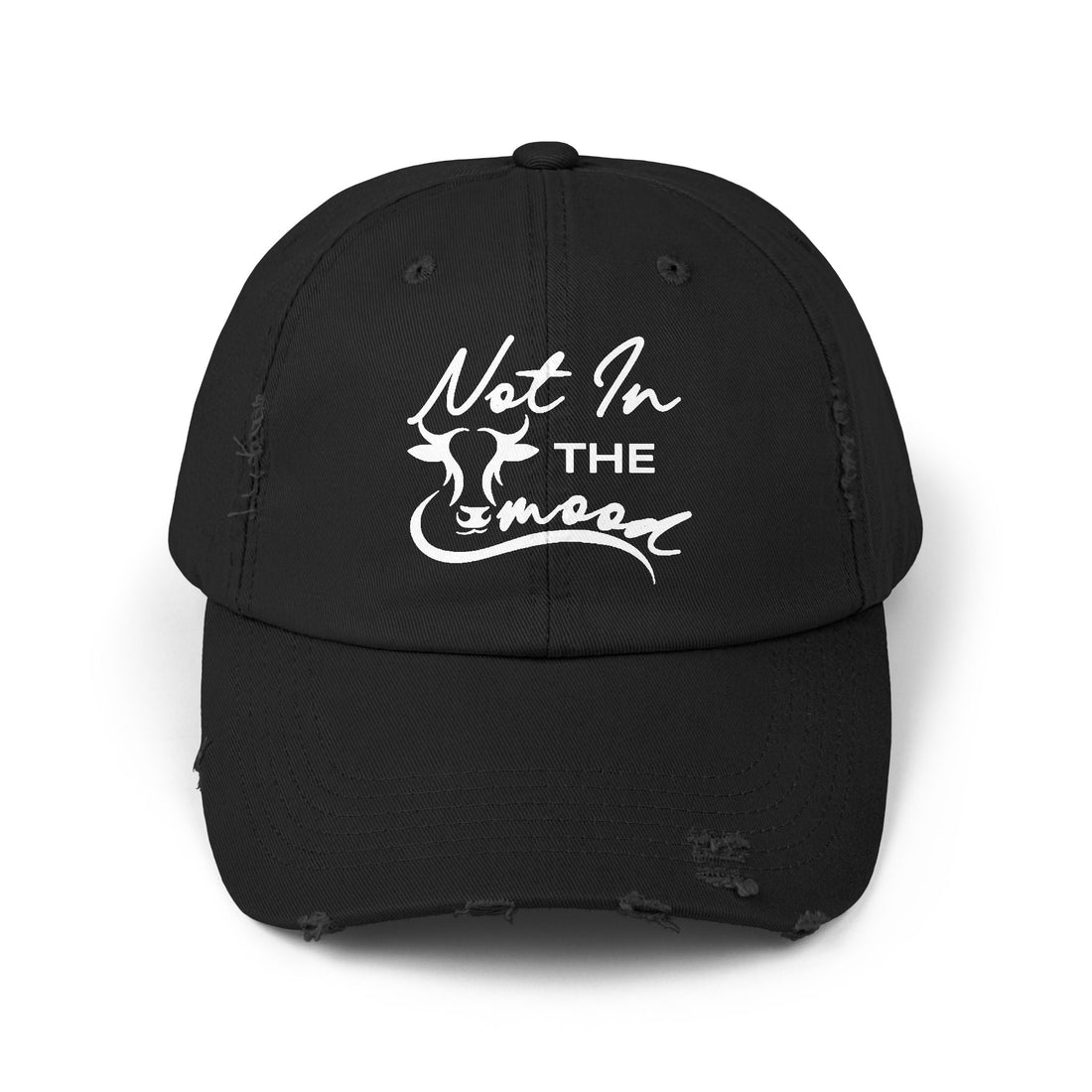 Not In The Mood Unisex Distressed Cap (DTF Print) - Casual Streetwear Hat for Everyday Style - Hats - Positively Sassy - Not In The Mood Unisex Distressed Cap (DTF Print) - Casual Streetwear Hat for Everyday Style