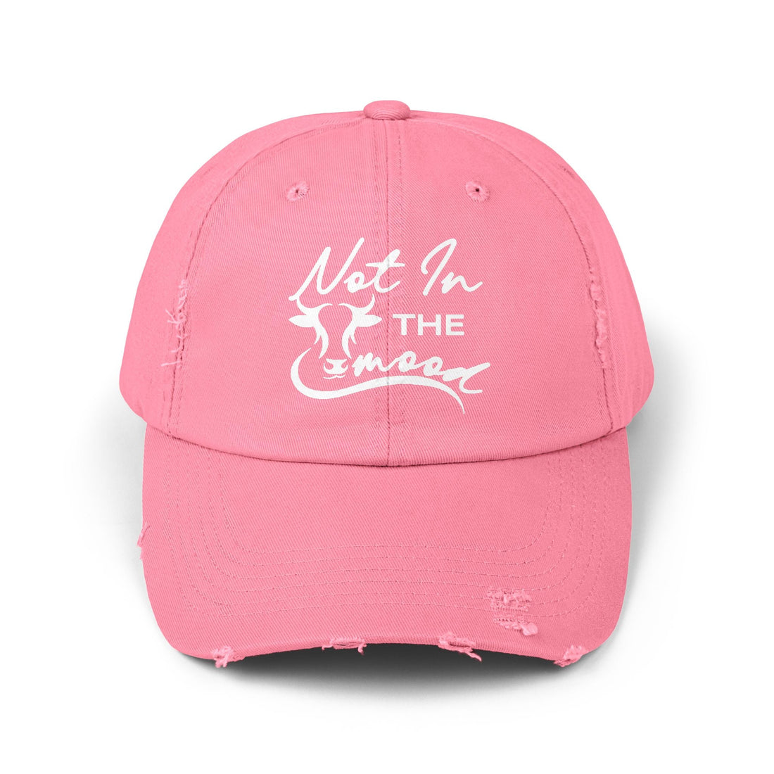 Not In The Mood Unisex Distressed Cap (DTF Print) - Casual Streetwear Hat for Everyday Style - Hats - Positively Sassy - Not In The Mood Unisex Distressed Cap (DTF Print) - Casual Streetwear Hat for Everyday Style
