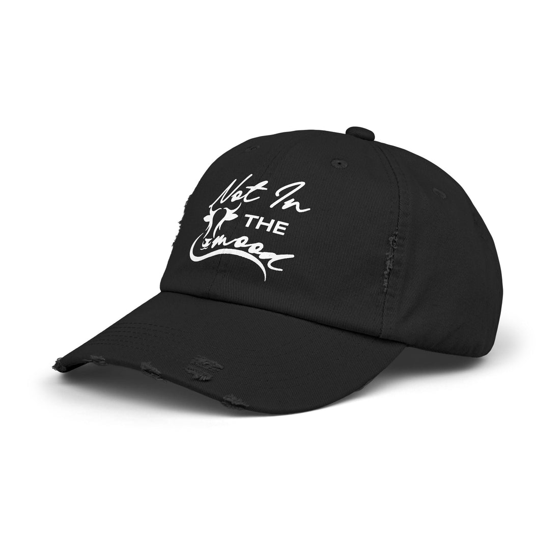 Not In The Mood Unisex Distressed Cap (DTF Print) - Casual Streetwear Hat for Everyday Style - Hats - Positively Sassy - Not In The Mood Unisex Distressed Cap (DTF Print) - Casual Streetwear Hat for Everyday Style