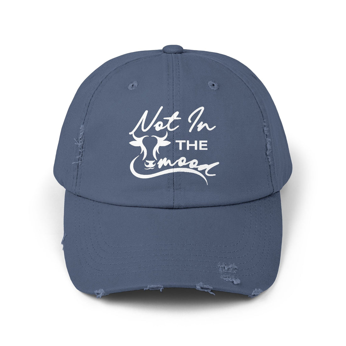 Not In The Mood Unisex Distressed Cap (DTF Print) - Casual Streetwear Hat for Everyday Style - Hats - Positively Sassy - Not In The Mood Unisex Distressed Cap (DTF Print) - Casual Streetwear Hat for Everyday Style