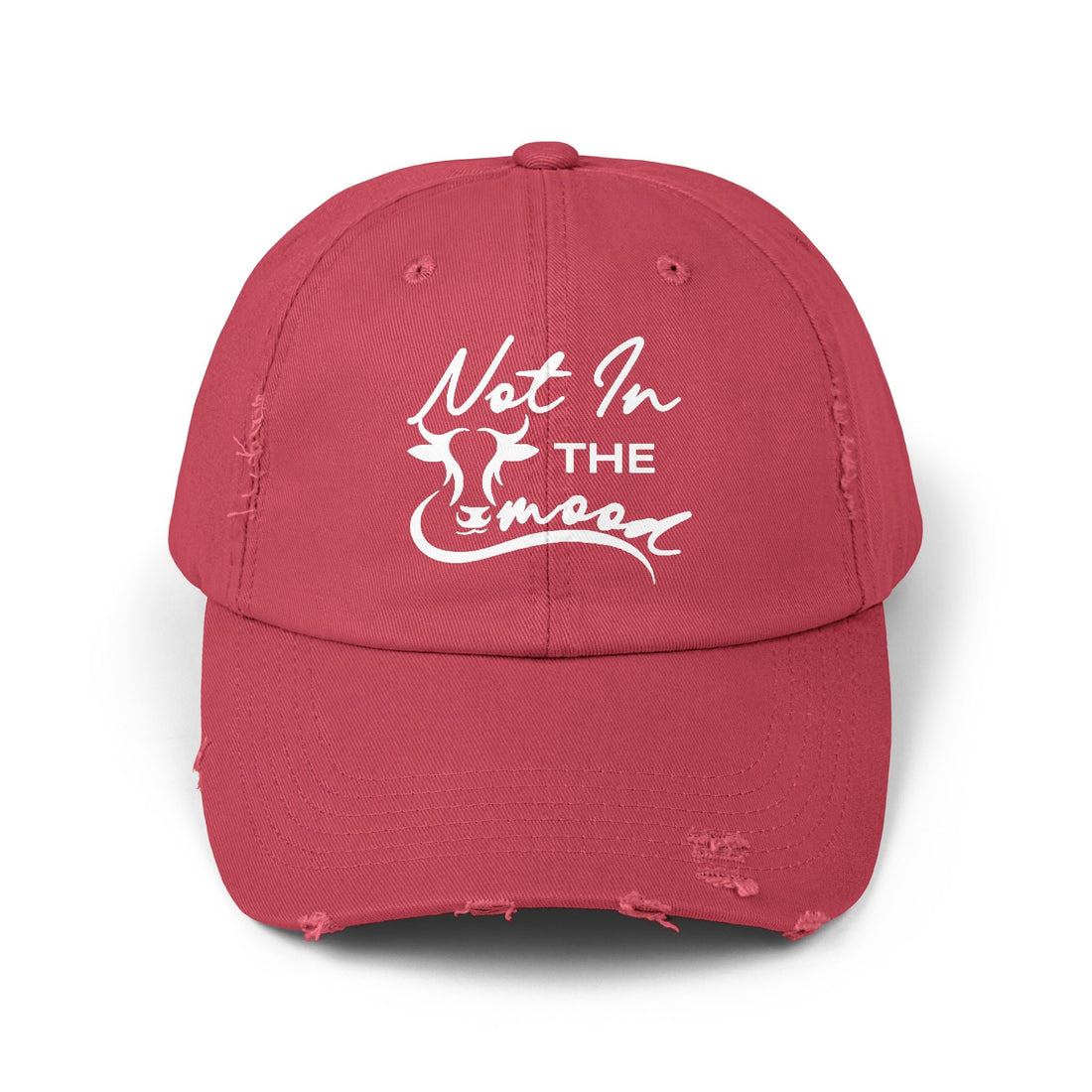 Not In The Mood Unisex Distressed Cap (DTF Print) - Casual Streetwear Hat for Everyday Style - Hats - Positively Sassy - Not In The Mood Unisex Distressed Cap (DTF Print) - Casual Streetwear Hat for Everyday Style
