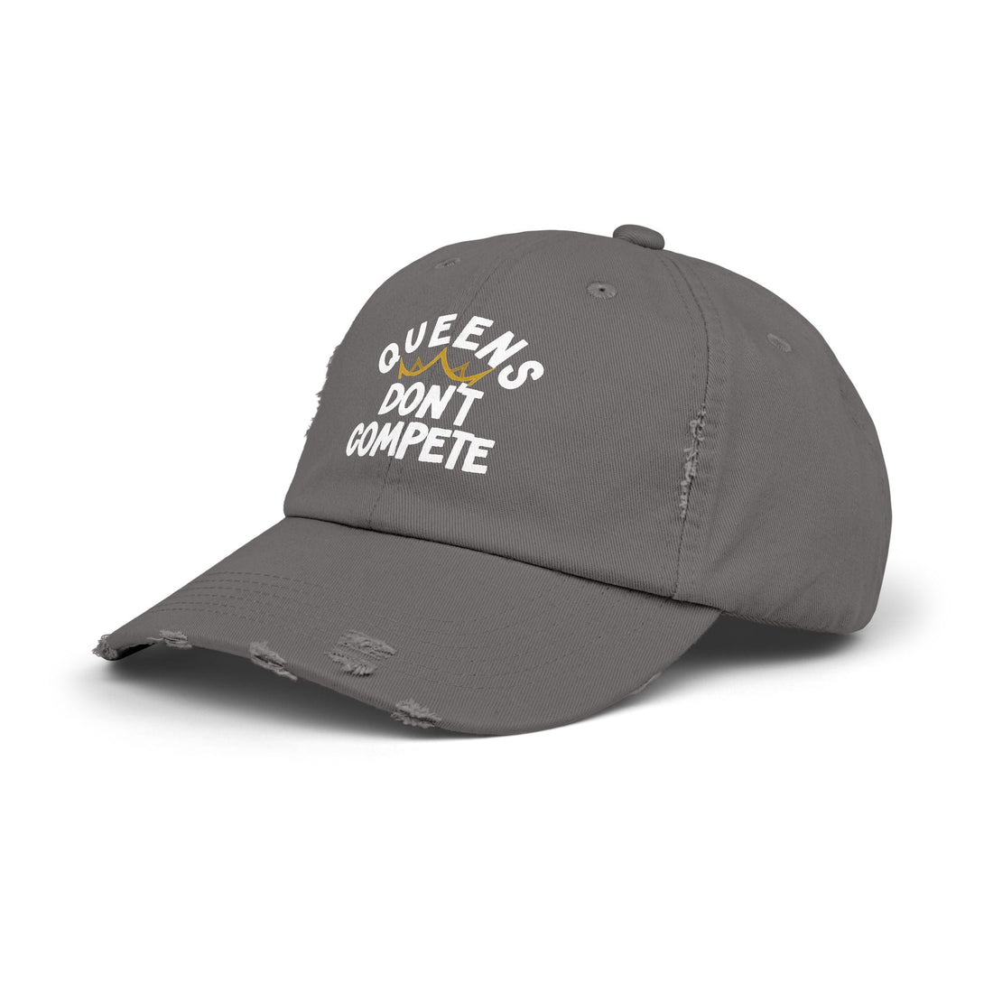 Queens Don't Compete Distressed Cap (DTF Print) - Unisex Black Baseball Hat - Hats - Positively Sassy - Queens Don't Compete Distressed Cap (DTF Print) - Unisex Black Baseball Hat
