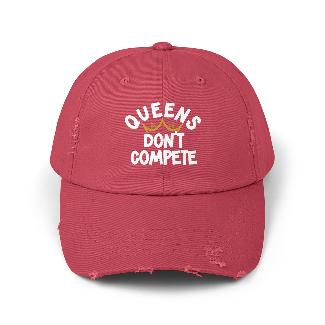 Queens Don't Compete Distressed Cap (DTF Print) - Unisex Black Baseball Hat - Hats - Positively Sassy - Queens Don't Compete Distressed Cap (DTF Print) - Unisex Black Baseball Hat