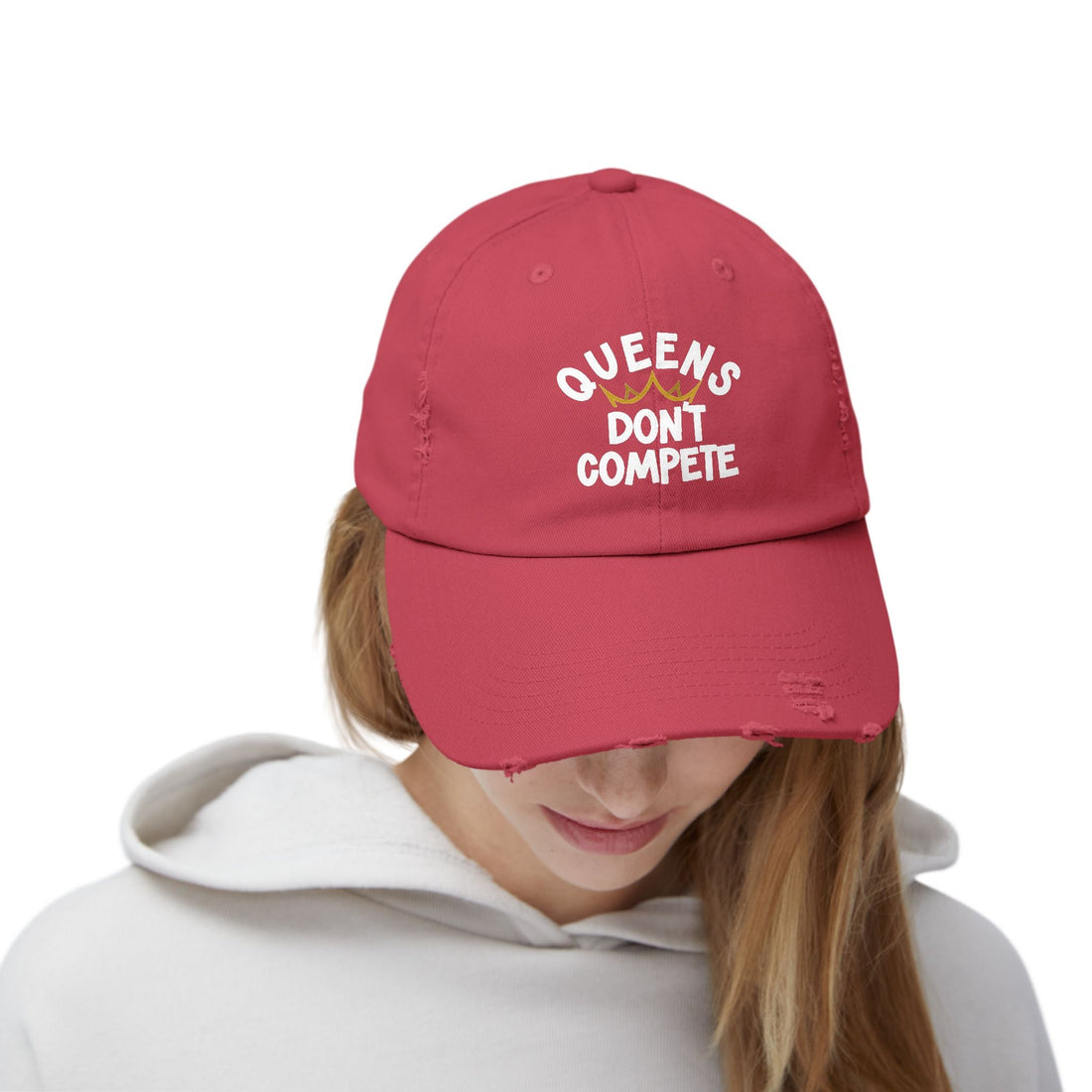 Queens Don't Compete Distressed Cap (DTF Print) - Unisex Black Baseball Hat - Hats - Positively Sassy - Queens Don't Compete Distressed Cap (DTF Print) - Unisex Black Baseball Hat