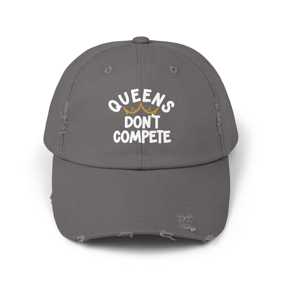 Queens Don't Compete Distressed Cap (DTF Print) - Unisex Black Baseball Hat - Hats - Positively Sassy - Queens Don't Compete Distressed Cap (DTF Print) - Unisex Black Baseball Hat