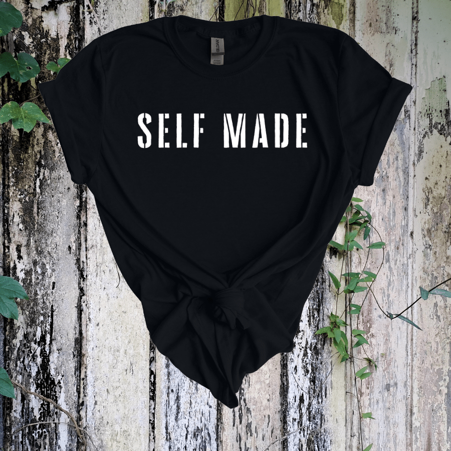 Self Made Unisex Softstyle T-Shirt - Motivational Black Tee for Entrepreneurs - T-Shirt - Positively Sassy - Self Made Unisex Softstyle T-Shirt - Motivational Black Tee for Entrepreneurs