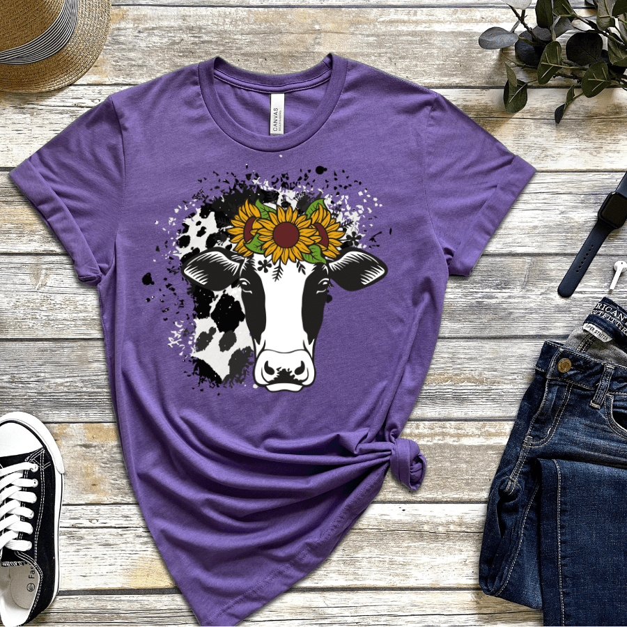 Sunflower Cow Bella Short - Sleeve T-Shirt - T-Shirts - Positively Sassy - Sunflower Cow Bella Short - Sleeve T-Shirt