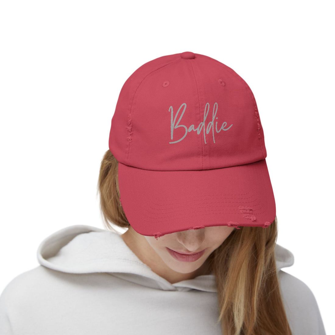 Trendy Unisex Distressed Cap (DTF Print) - 'Baddie' Style for Casual Fashion - Hats - Positively Sassy - Trendy Unisex Distressed Cap (DTF Print) - 'Baddie' Style for Casual Fashion