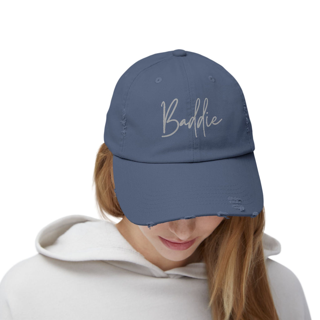 Trendy Unisex Distressed Cap (DTF Print) - 'Baddie' Style for Casual Fashion - Hats - Positively Sassy - Trendy Unisex Distressed Cap (DTF Print) - 'Baddie' Style for Casual Fashion