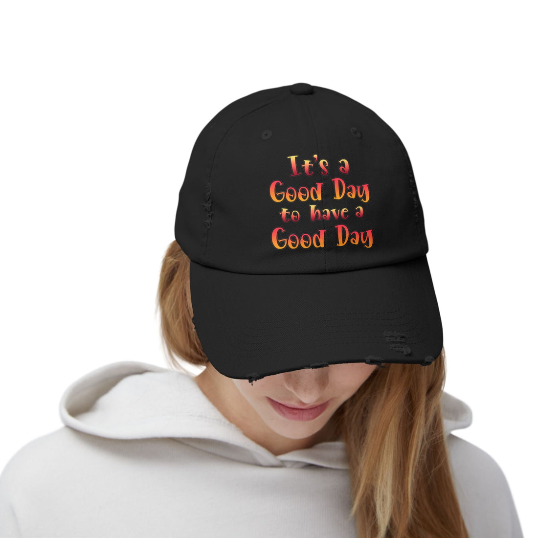 Unisex Distressed Cap (DTF Print) - "It's a Good Day to Have a Good Day" - Hats - Positively Sassy - Unisex Distressed Cap (DTF Print) - "It's a Good Day to Have a Good Day"