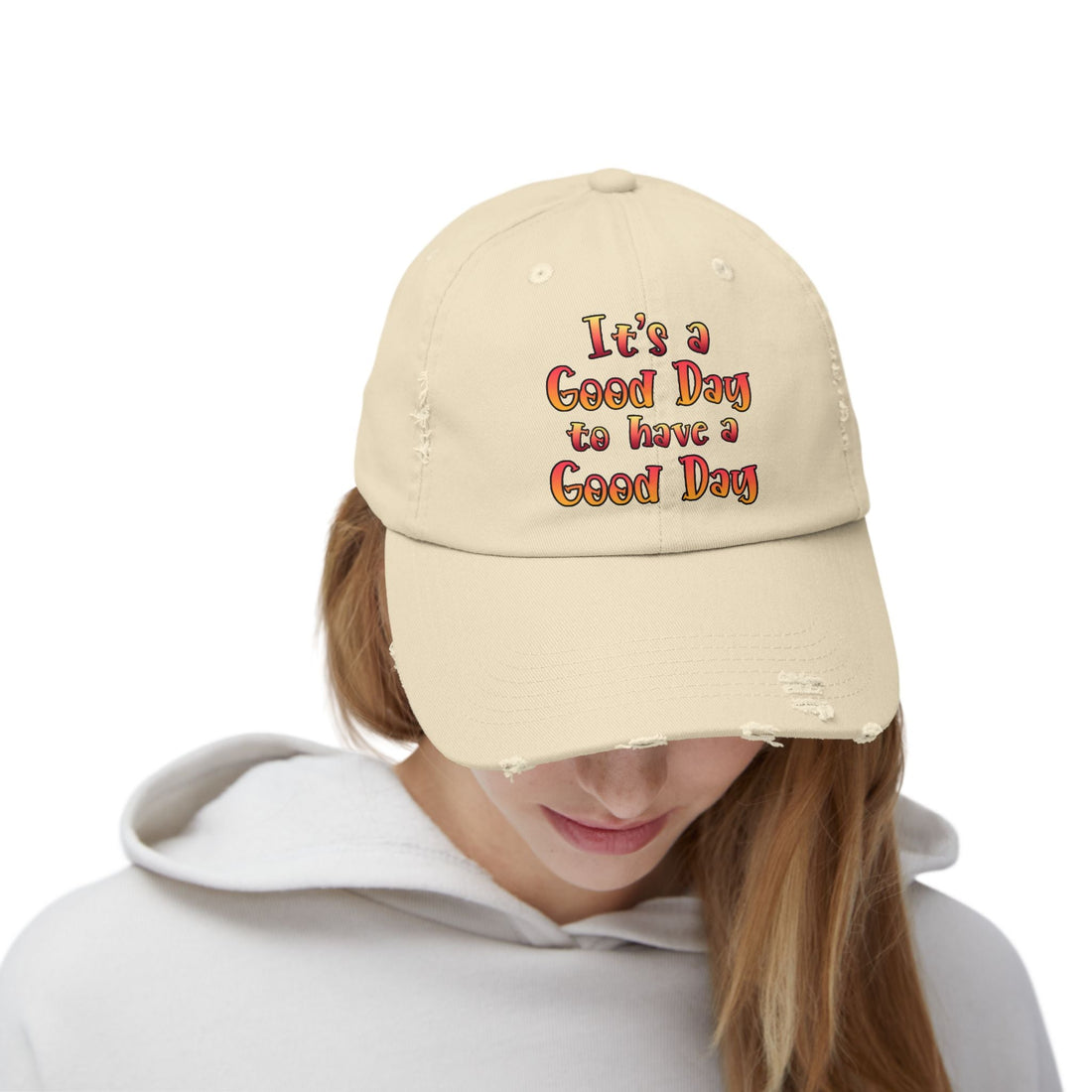Unisex Distressed Cap (DTF Print) - "It's a Good Day to Have a Good Day" - Hats - Positively Sassy - Unisex Distressed Cap (DTF Print) - "It's a Good Day to Have a Good Day"