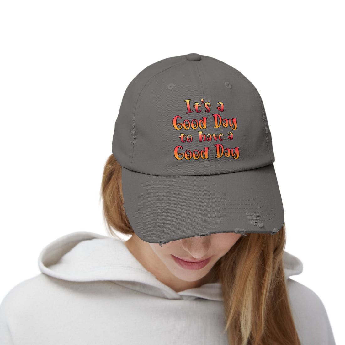 Unisex Distressed Cap (DTF Print) - "It's a Good Day to Have a Good Day" - Hats - Positively Sassy - Unisex Distressed Cap (DTF Print) - "It's a Good Day to Have a Good Day"
