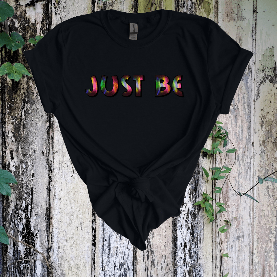 Unisex Softstyle T-Shirt - 'Just Be' Rainbow Graphic Tee - T-Shirt - Positively Sassy - Unisex Softstyle T-Shirt - 'Just Be' Rainbow Graphic Tee