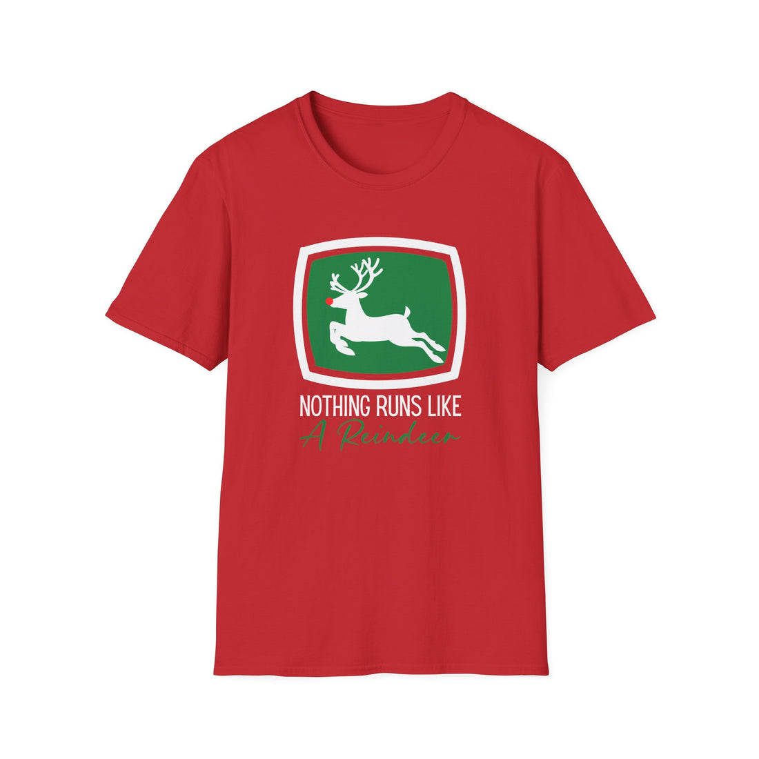 Running Green Reindeer Unisex Softstyle T-Shirt