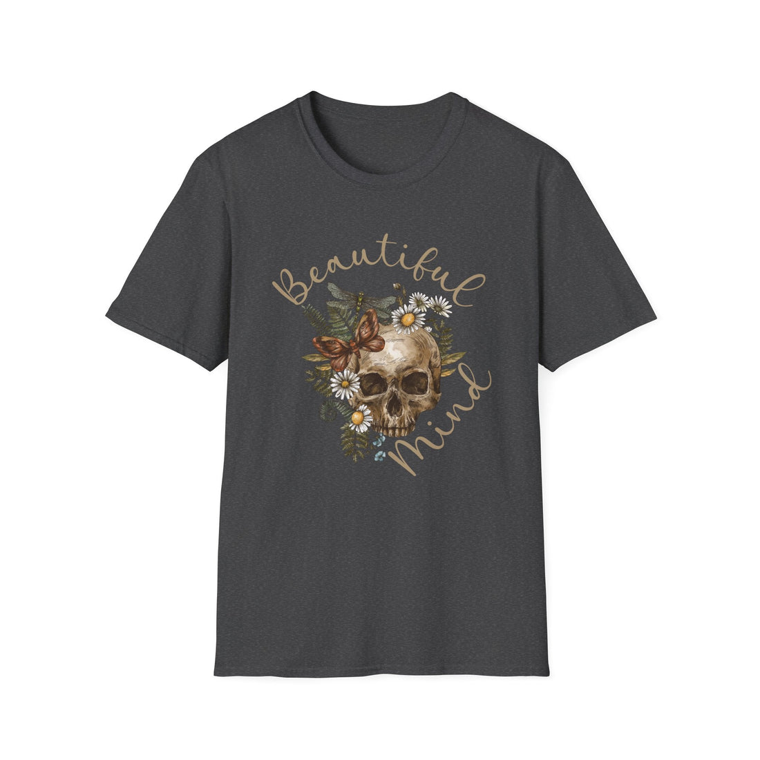 Beautiful Mind Floral Skull T-Shirt, Unisex Graphic Tee, Boho Style Shirt, Gift for Nature Lovers, Halloween Apparel, Casual Wear - T-Shirt - Positively Sassy - Beautiful Mind Floral Skull T-Shirt, Unisex Graphic Tee, Boho Style Shirt, Gift for Nature Lovers, Halloween Apparel, Casual Wear