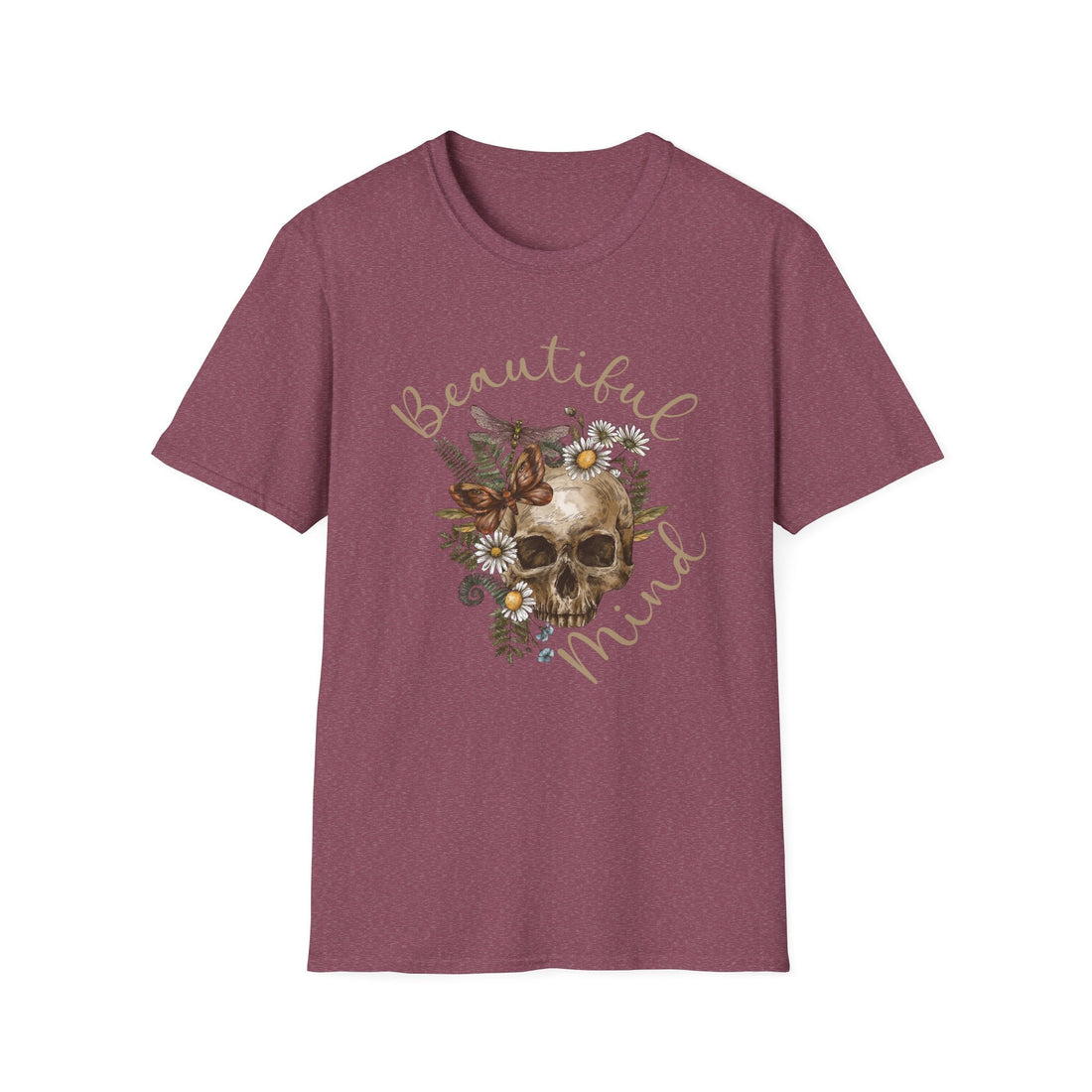 Beautiful Mind Floral Skull T-Shirt, Unisex Graphic Tee, Boho Style Shirt, Gift for Nature Lovers, Halloween Apparel, Casual Wear - T-Shirt - Positively Sassy - Beautiful Mind Floral Skull T-Shirt, Unisex Graphic Tee, Boho Style Shirt, Gift for Nature Lovers, Halloween Apparel, Casual Wear