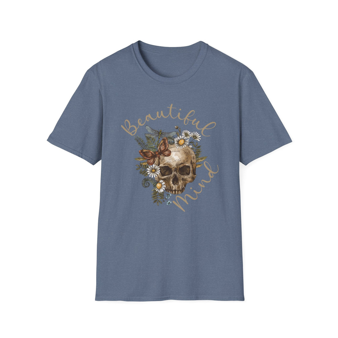 Beautiful Mind Floral Skull T-Shirt, Unisex Graphic Tee, Boho Style Shirt, Gift for Nature Lovers, Halloween Apparel, Casual Wear - T-Shirt - Positively Sassy - Beautiful Mind Floral Skull T-Shirt, Unisex Graphic Tee, Boho Style Shirt, Gift for Nature Lovers, Halloween Apparel, Casual Wear