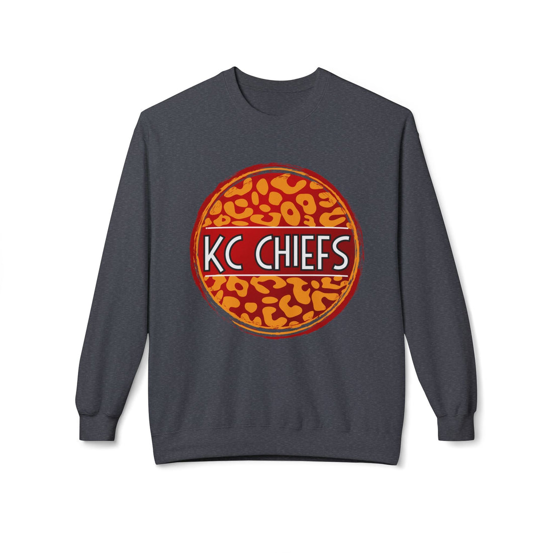 Chiefs Leopard Unisex Midweight Softstyle Fleece Crewneck Sweatshirt - Sweatshirt - Positively Sassy - Chiefs Leopard Unisex Midweight Softstyle Fleece Crewneck Sweatshirt