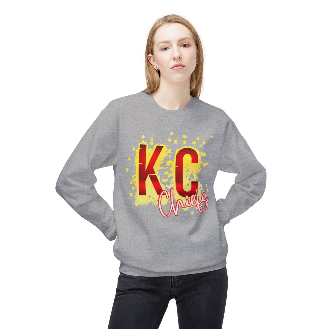 Chiefs Splatter Unisex Midweight Softstyle Fleece Crewneck Sweatshirt - Sweatshirt - Positively Sassy - Chiefs Splatter Unisex Midweight Softstyle Fleece Crewneck Sweatshirt