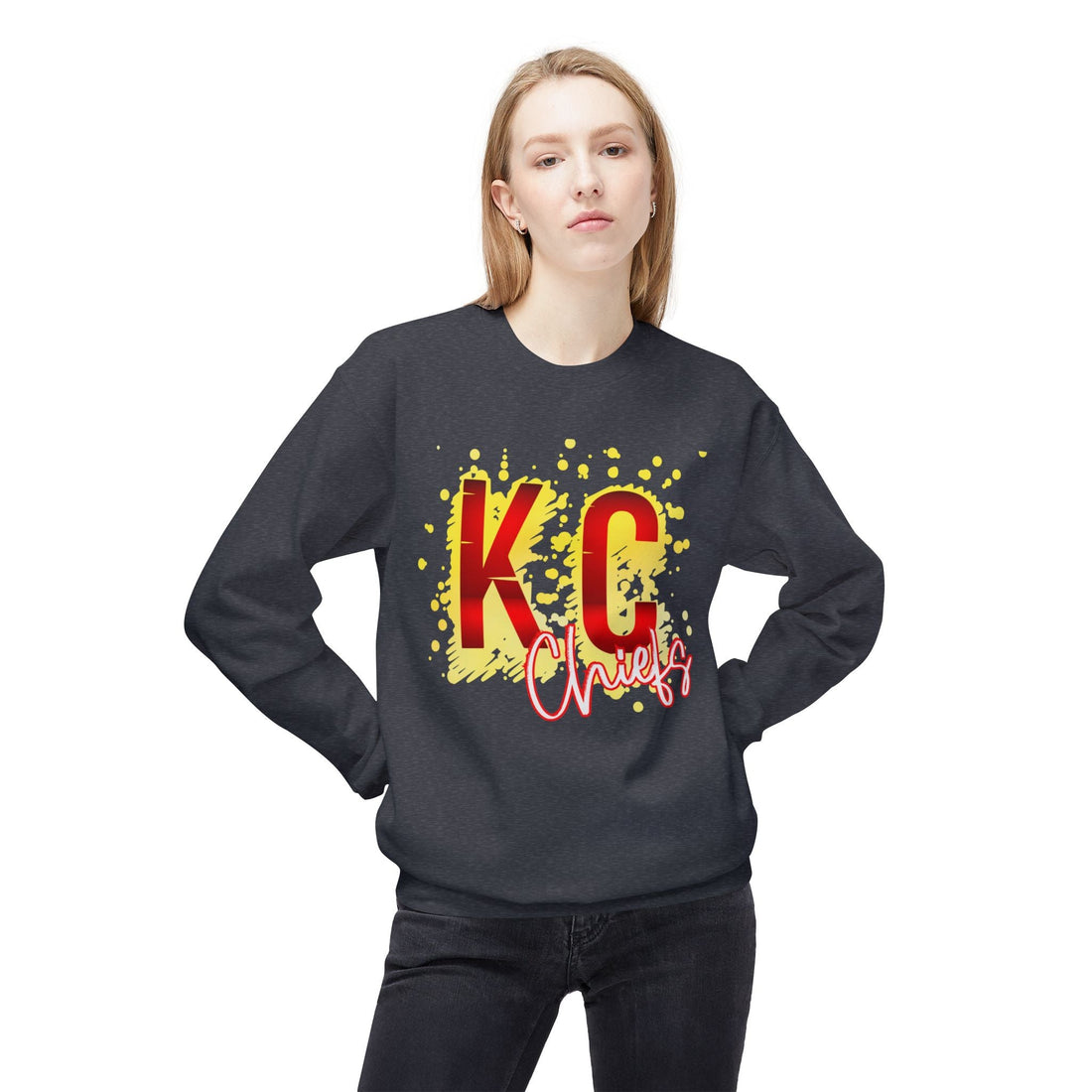 Chiefs Splatter Unisex Midweight Softstyle Fleece Crewneck Sweatshirt - Sweatshirt - Positively Sassy - Chiefs Splatter Unisex Midweight Softstyle Fleece Crewneck Sweatshirt