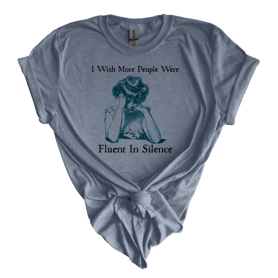 Fluent in Silence Graphic T-Shirt for Quiet Souls | Casual Tee, Gift for Introverts, Vintage Design, Comfortable Wear, Relaxed Style - T-Shirt - Positively Sassy - Fluent in Silence Graphic T-Shirt for Quiet Souls | Casual Tee, Gift for Introverts, Vintage Design, Comfortable Wear, Relaxed Style