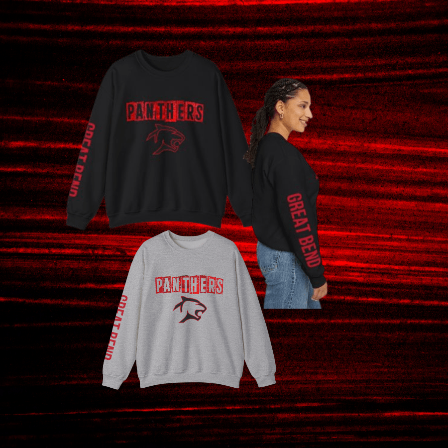 Great Bend Panthers Unisex Crewneck Sleeve Print - Bold Team Spirit Apparel - Sweatshirt - Positively Sassy - Great Bend Panthers Unisex Crewneck Sleeve Print - Bold Team Spirit Apparel