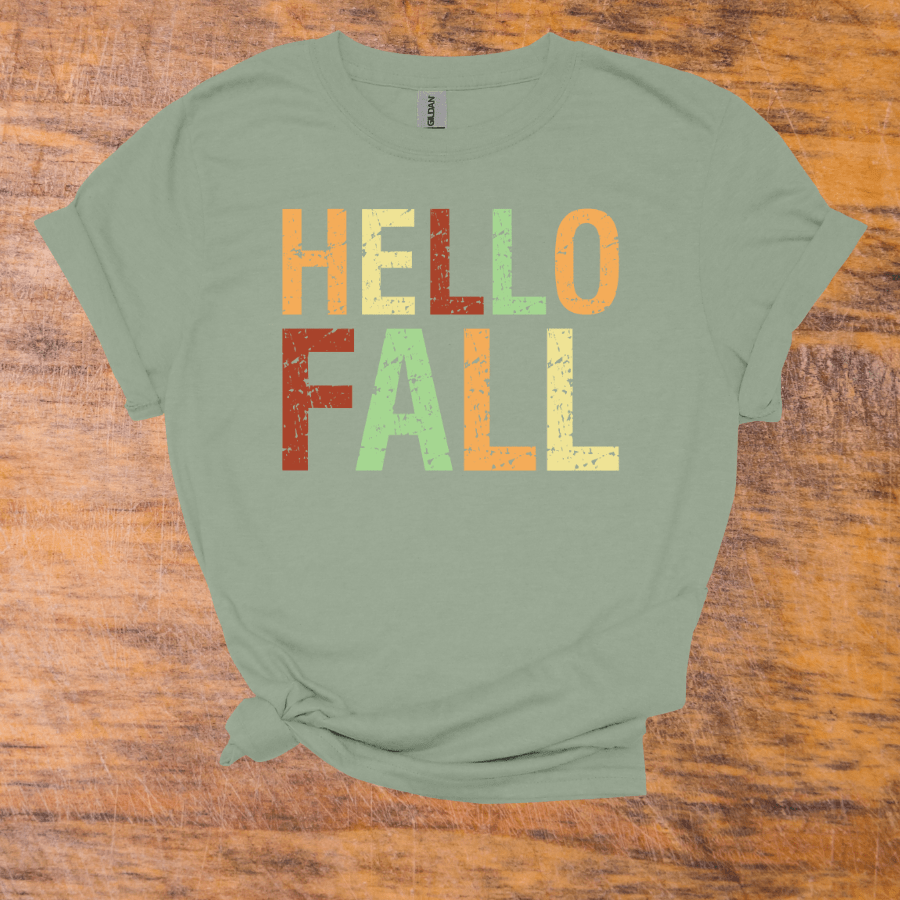 Hello Fall Unisex T-Shirt, Autumn Tee, Fall Fashion, Seasonal Shirt, Casual Wear, Thanksgiving Gift - T-Shirt - Positively Sassy - Hello Fall Unisex T-Shirt, Autumn Tee, Fall Fashion, Seasonal Shirt, Casual Wear, Thanksgiving Gift