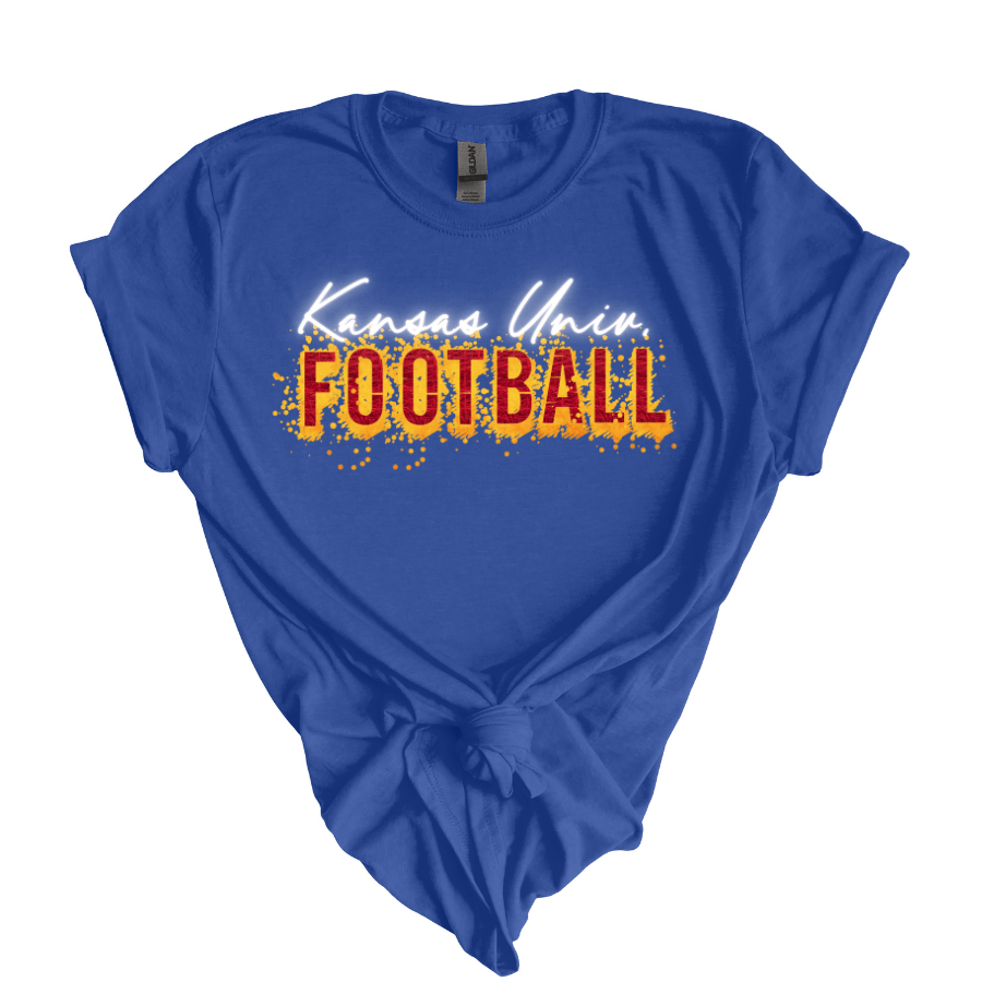 Kansas University Football Unisex Softstyle T-Shirt - Game Day Apparel, Casual Wear, Fan Gear, Sportswear, College Merchandise - T-Shirt - Positively Sassy - Kansas University Football Unisex Softstyle T-Shirt - Game Day Apparel, Casual Wear, Fan Gear, Sportswear, College Merchandise