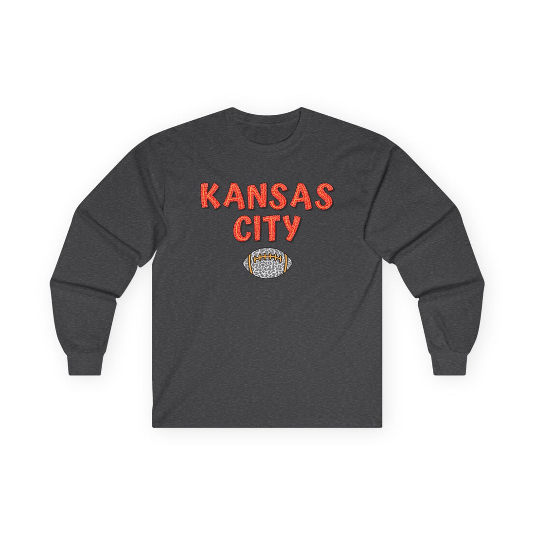 KC Chiefs Animal Print Ultra Cotton Long Sleeve Tee - Long - sleeve - Positively Sassy - KC Chiefs Animal Print Ultra Cotton Long Sleeve Tee