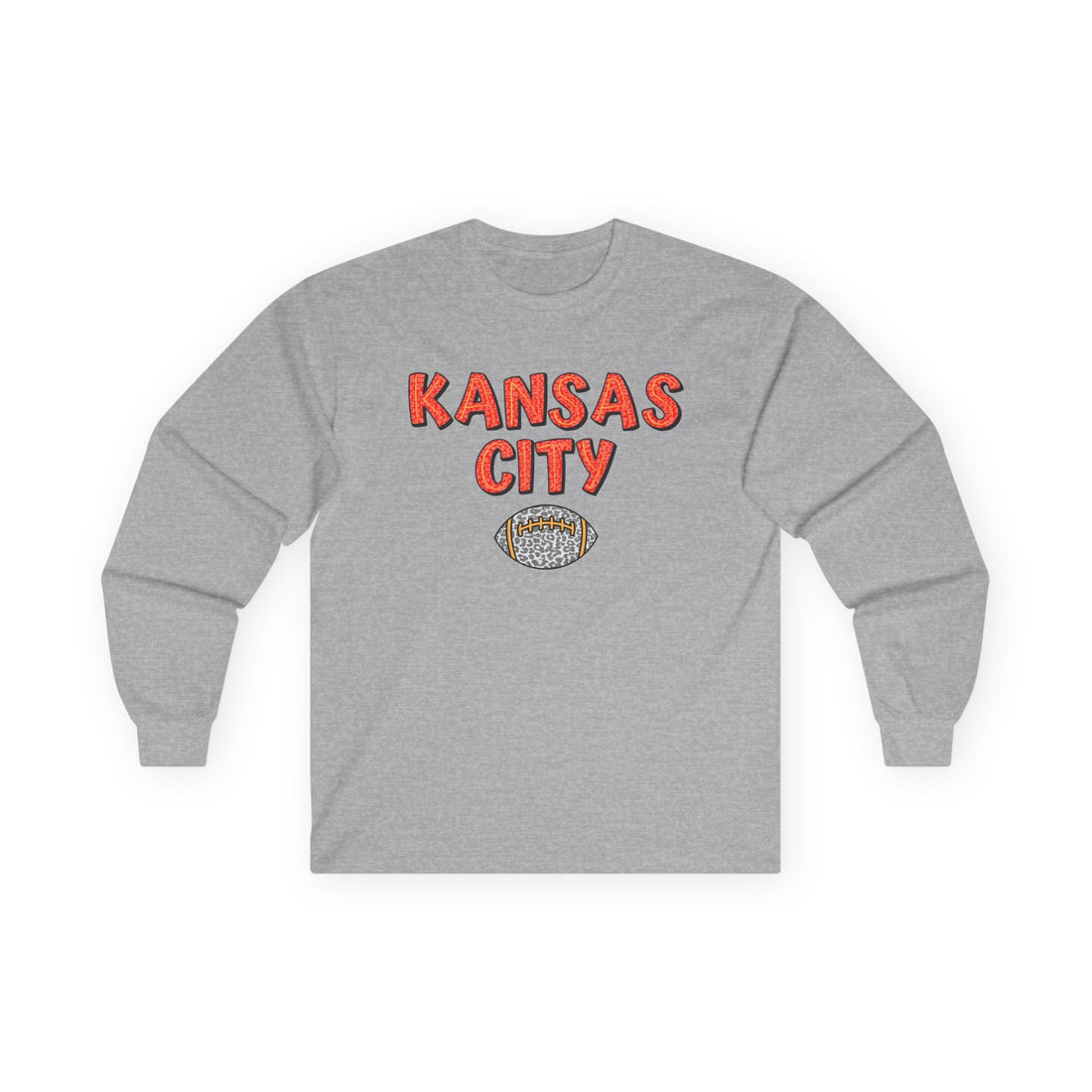 KC Chiefs Animal Print Ultra Cotton Long Sleeve Tee - Long - sleeve - Positively Sassy - KC Chiefs Animal Print Ultra Cotton Long Sleeve Tee