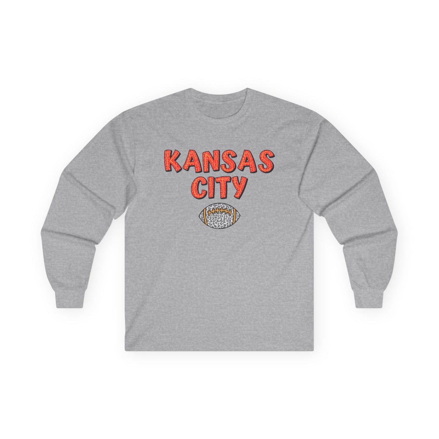 KC Chiefs Animal Print Ultra Cotton Long Sleeve Tee - Long - sleeve - Positively Sassy - KC Chiefs Animal Print Ultra Cotton Long Sleeve Tee