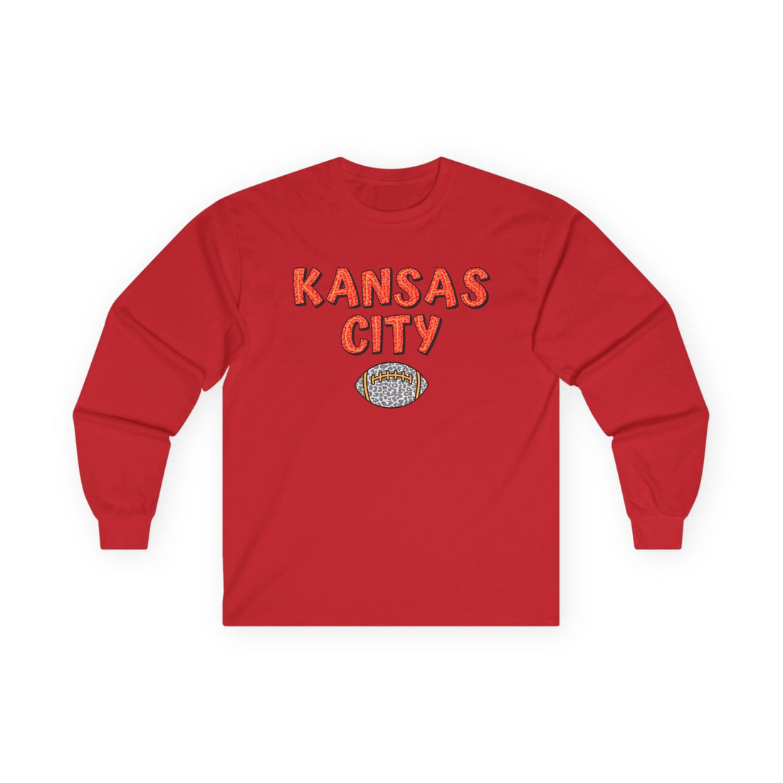 KC Chiefs Animal Print Ultra Cotton Long Sleeve Tee - Long - sleeve - Positively Sassy - KC Chiefs Animal Print Ultra Cotton Long Sleeve Tee