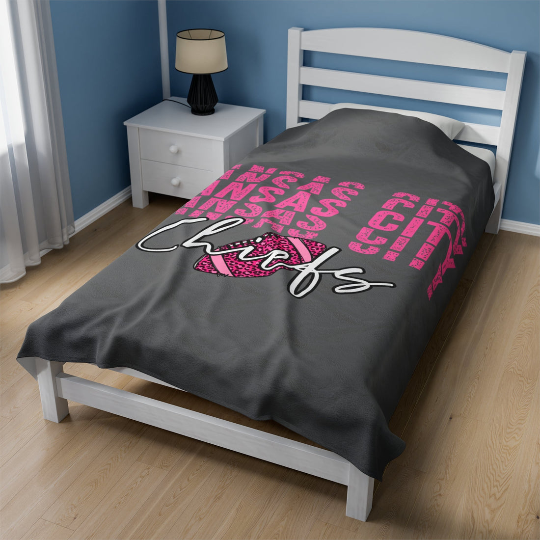 KC Football Pink Velveteen Plush Blanket - All Over Prints - Positively Sassy - KC Football Pink Velveteen Plush Blanket