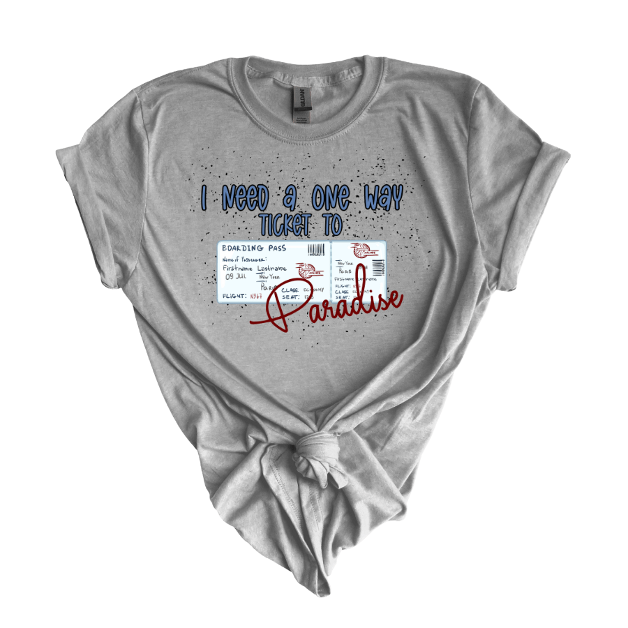 One Way Ticket to Paradise T-Shirt, Travel Shirt, Vacation Tee, Summer Apparel, Gift for Travelers, Casual Wear - T-Shirt - Positively Sassy - One Way Ticket to Paradise T-Shirt, Travel Shirt, Vacation Tee, Summer Apparel, Gift for Travelers, Casual Wear