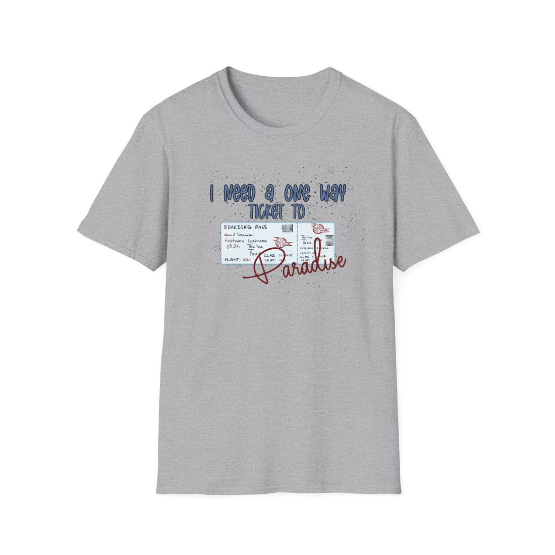 One Way Ticket to Paradise T-Shirt, Travel Shirt, Vacation Tee, Summer Apparel, Gift for Travelers, Casual Wear - T-Shirt - Positively Sassy - One Way Ticket to Paradise T-Shirt, Travel Shirt, Vacation Tee, Summer Apparel, Gift for Travelers, Casual Wear