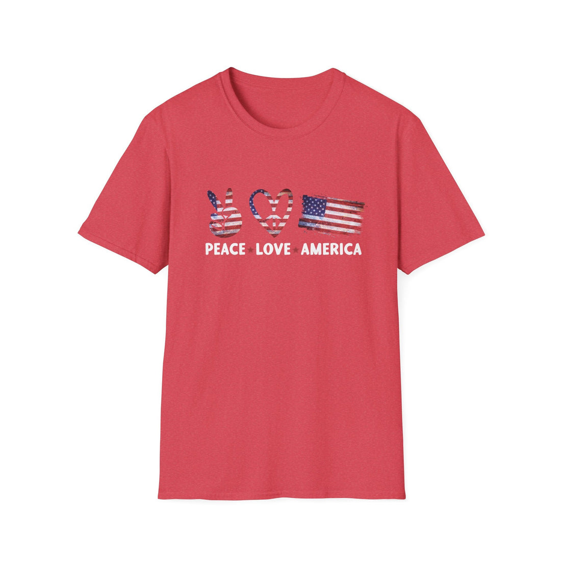 Patriotic Peace & Love T-Shirt, Unisex Tee, Casual Wear, American Flag Shirt, Great for Independence Day, Gifts for Him/Her - T-Shirt - Positively Sassy - Patriotic Peace & Love T-Shirt, Unisex Tee, Casual Wear, American Flag Shirt, Great for Independence Day, Gifts for Him/Her
