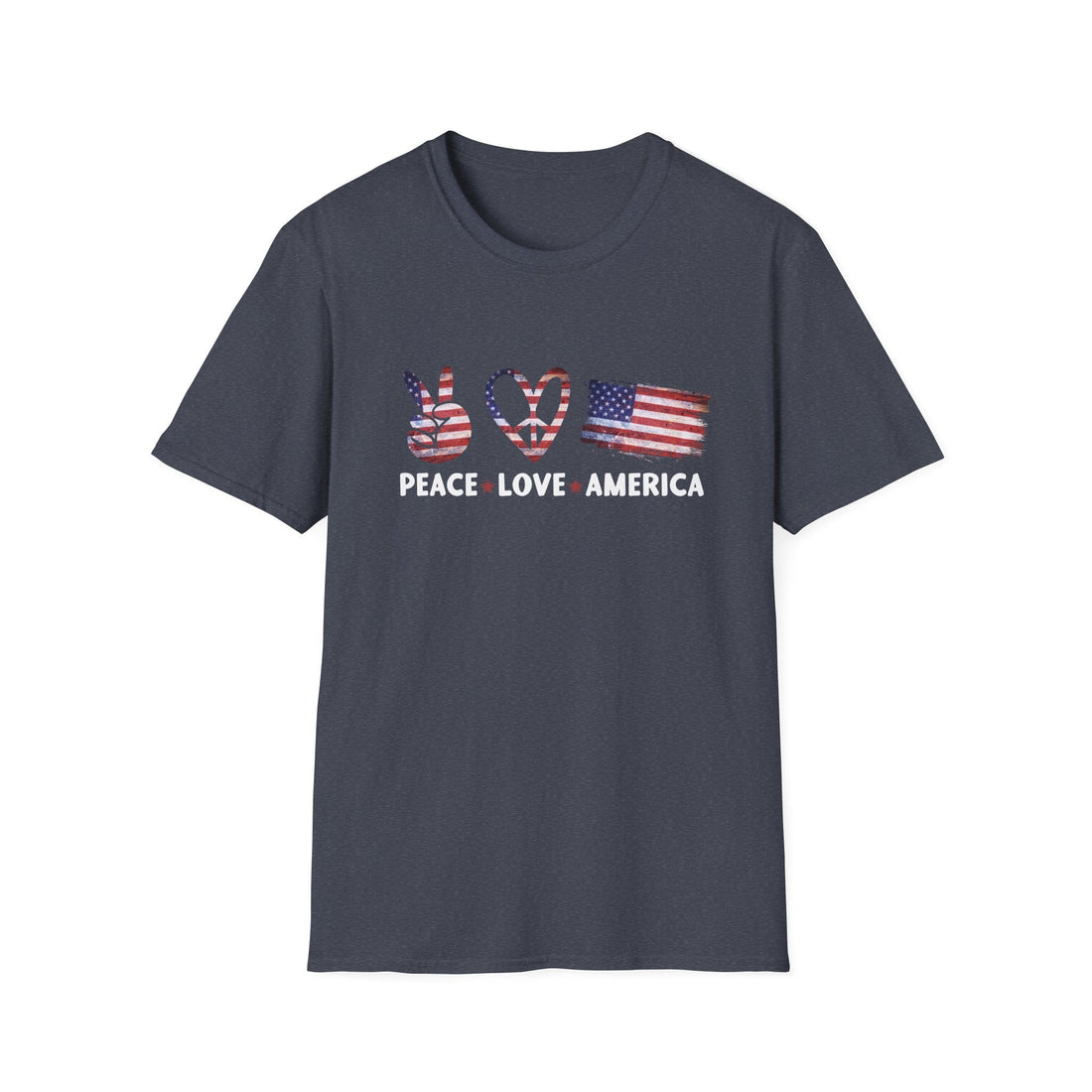 Patriotic Peace & Love T-Shirt, Unisex Tee, Casual Wear, American Flag Shirt, Great for Independence Day, Gifts for Him/Her - T-Shirt - Positively Sassy - Patriotic Peace & Love T-Shirt, Unisex Tee, Casual Wear, American Flag Shirt, Great for Independence Day, Gifts for Him/Her