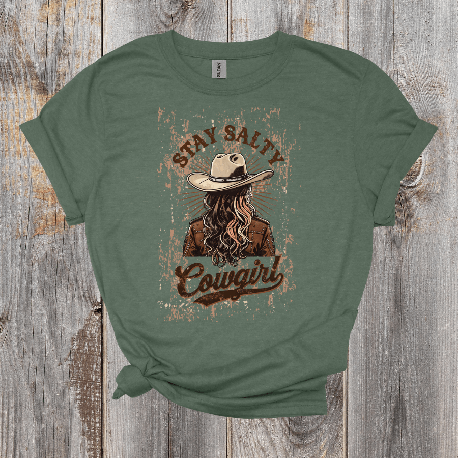 Stay Salty Cowgirl Vintage T-Shirt - Perfect for Western Lovers and Casual Wear - T-Shirt - Positively Sassy - Stay Salty Cowgirl Vintage T-Shirt - Perfect for Western Lovers and Casual Wear