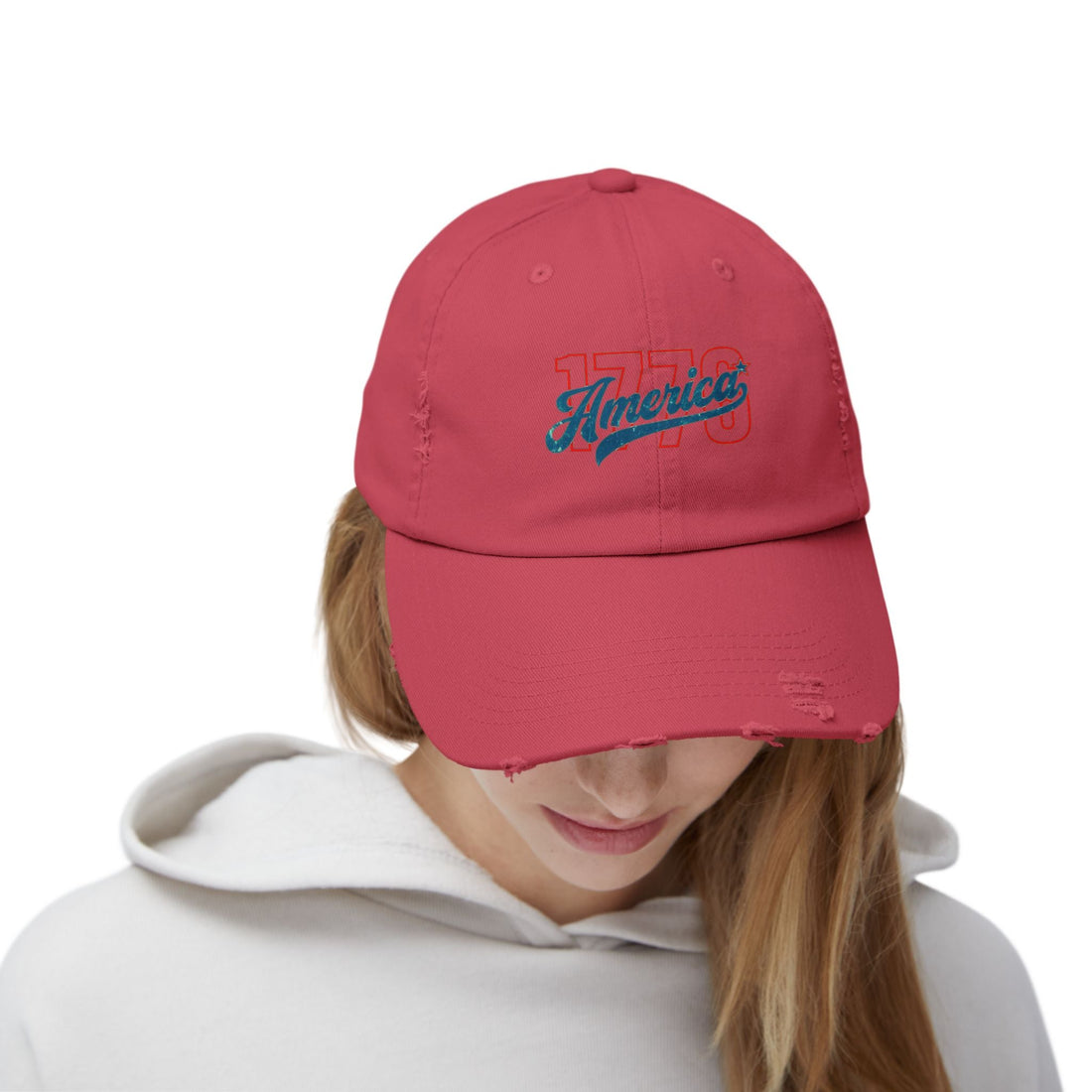 Unisex Distressed Cap with '1776 America' Design | Vintage American Style Hat, Perfect for Patriotic Occasions, Gifts, Casual Wear, [...] - Hats - Positively Sassy - Unisex Distressed Cap with '1776 America' Design | Vintage American Style Hat, Perfect for Patriotic Occasions, Gifts, Casual Wear, [...]