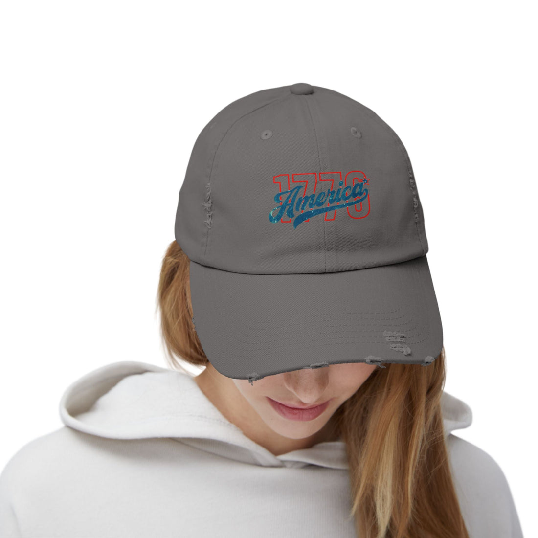 Unisex Distressed Cap with '1776 America' Design | Vintage American Style Hat, Perfect for Patriotic Occasions, Gifts, Casual Wear, [...] - Hats - Positively Sassy - Unisex Distressed Cap with '1776 America' Design | Vintage American Style Hat, Perfect for Patriotic Occasions, Gifts, Casual Wear, [...]