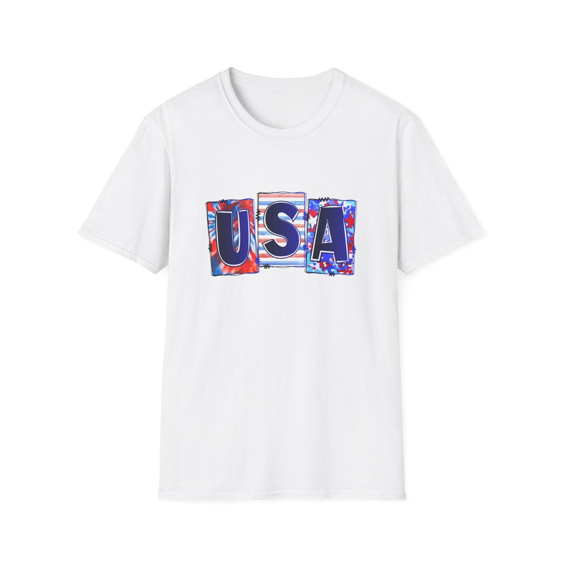 USA Graphic Unisex Softstyle T-Shirt - Patriotic Apparel, Independence Day, Casual Wear, Gift for Him/Her - T-Shirt - Positively Sassy - USA Graphic Unisex Softstyle T-Shirt - Patriotic Apparel, Independence Day, Casual Wear, Gift for Him/Her