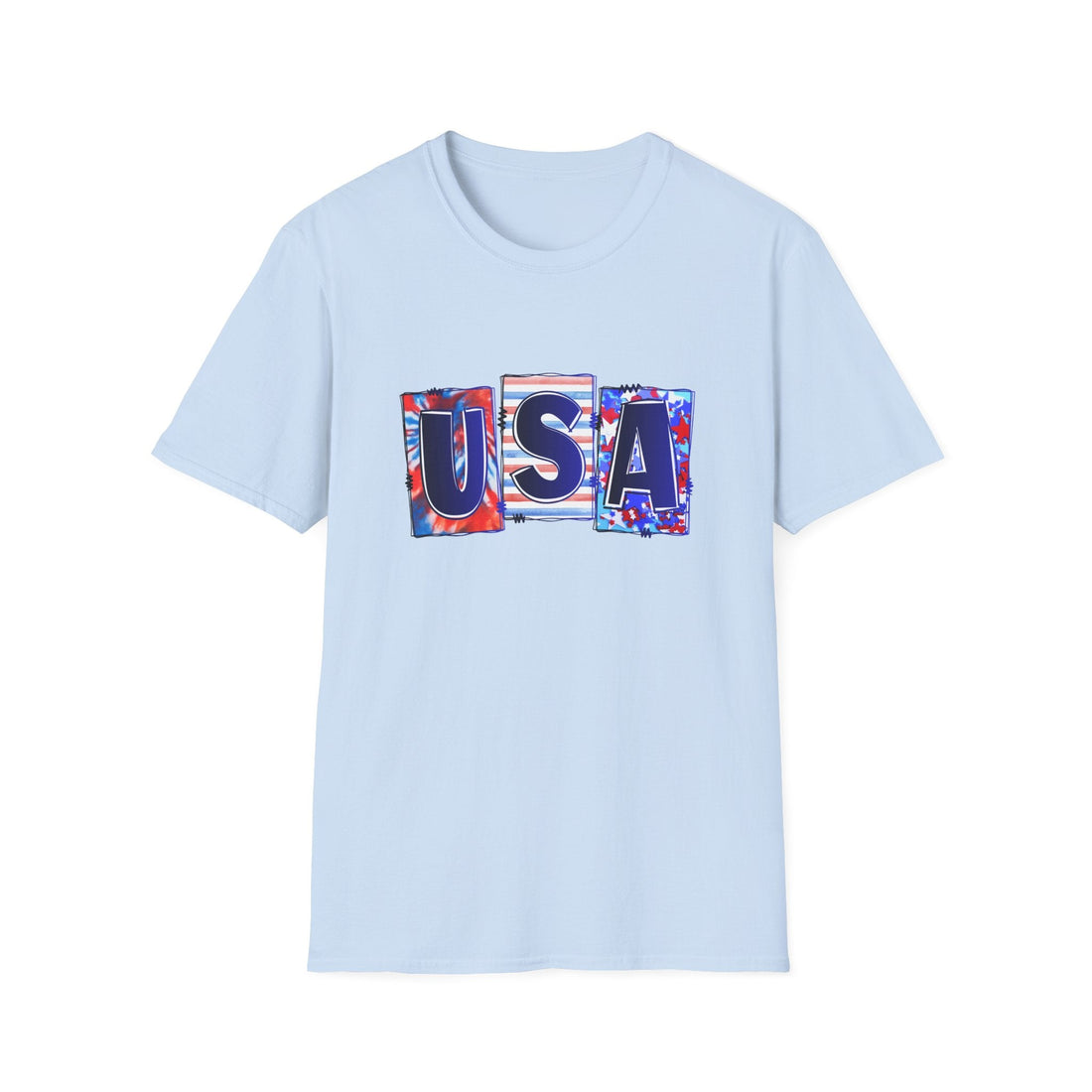 USA Graphic Unisex Softstyle T-Shirt - Patriotic Apparel, Independence Day, Casual Wear, Gift for Him/Her - T-Shirt - Positively Sassy - USA Graphic Unisex Softstyle T-Shirt - Patriotic Apparel, Independence Day, Casual Wear, Gift for Him/Her